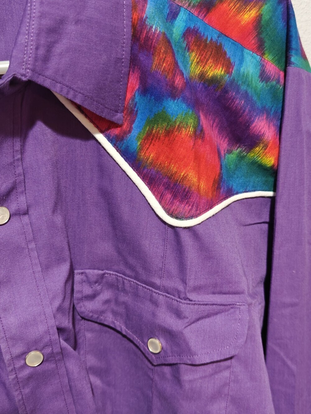 Vintage Western Rainbow Pride Shirt L Pearl Snap Button Up Cotton Purple Custom - Picture 4 of 8